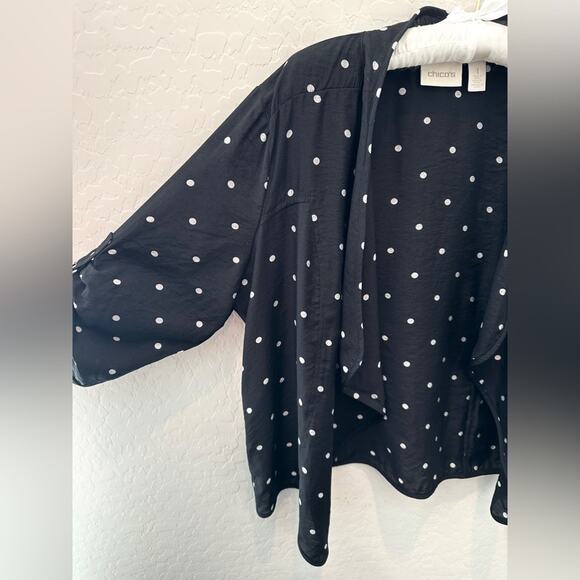 CHICO’S | Black White Polka Dot Open Drape Cardigan Jacket | Size 1 Medium - Picture 4 of 9